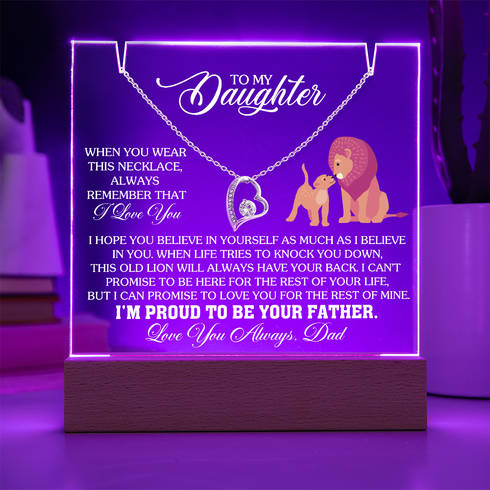 To My Daughter - Love you Always Dad - Keepsake Acrylic & Forever Love Necklace Gift Set
