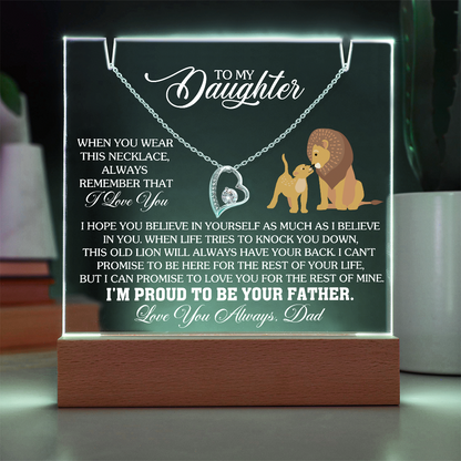 To My Daughter - Love you Always Dad - Keepsake Acrylic & Forever Love Necklace Gift Set