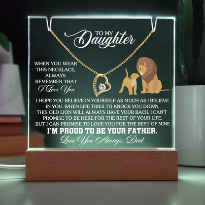 To My Daughter - Love you Always Dad - Keepsake Acrylic & Forever Love Necklace Gift Set