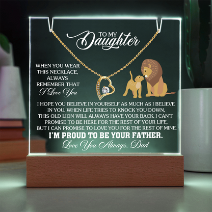 To My Daughter - Love you Always Dad - Keepsake Acrylic & Forever Love Necklace Gift Set