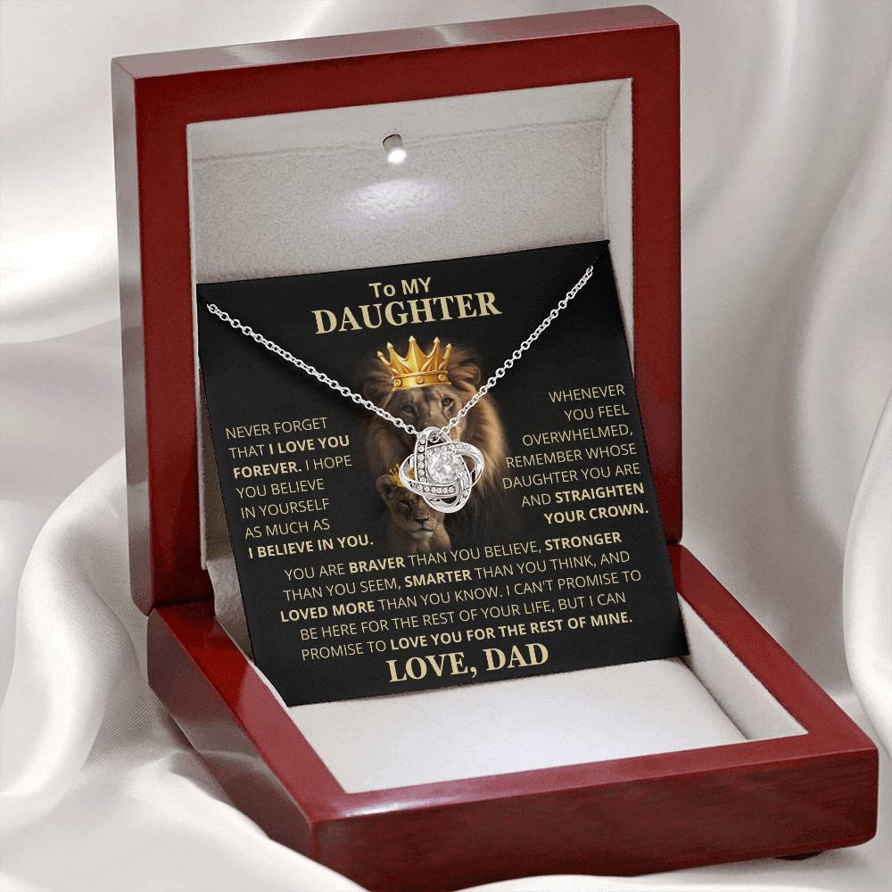 To My Daughter Vesta Knot Necklace - Daughter Gift, Sterling Silver, Cubic Zirconia, Never Forget How Much I Love You | Gift Box