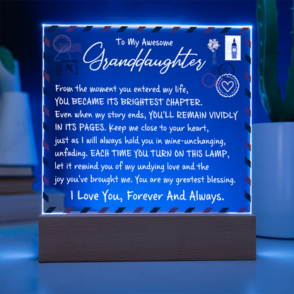 To My Granddaughter -  I Love you forever and Always - Acrylic Square Plaque Gift