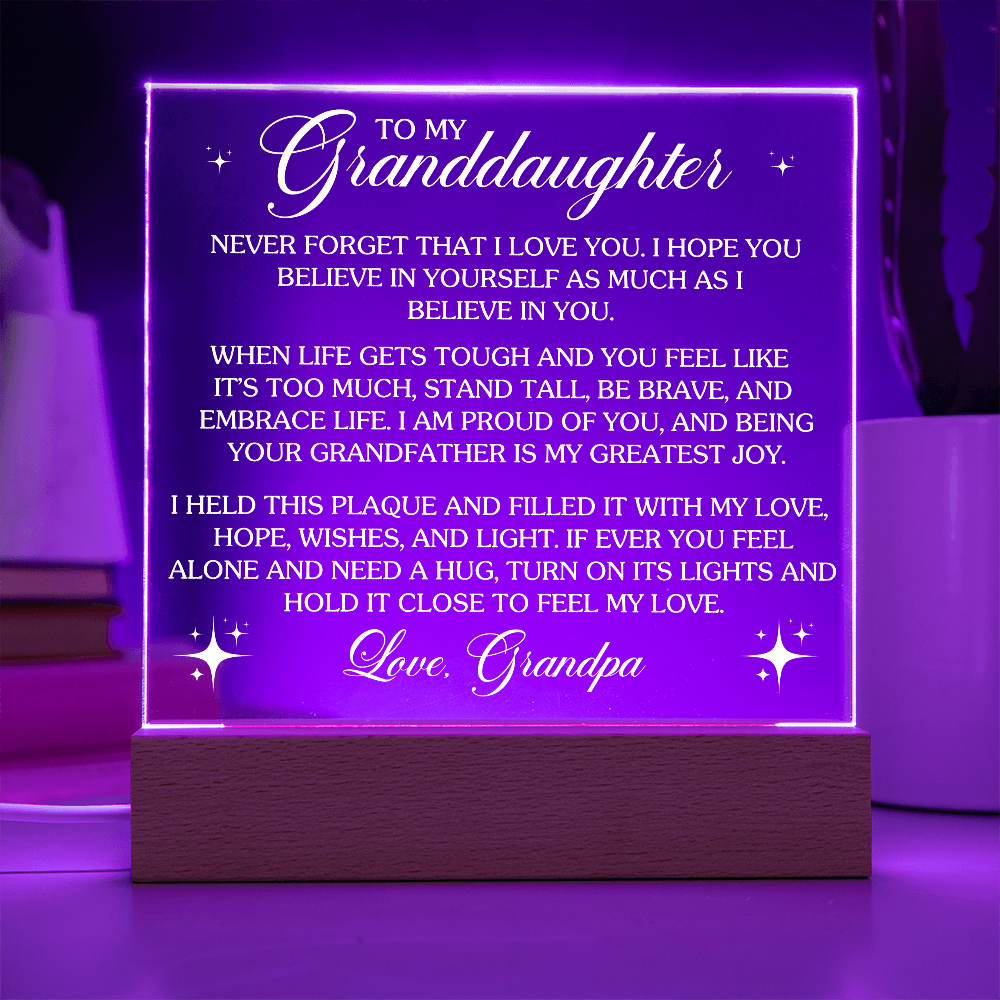 To My Granddaughter - Love Grandpa - Acrylic Square Plaque Gift