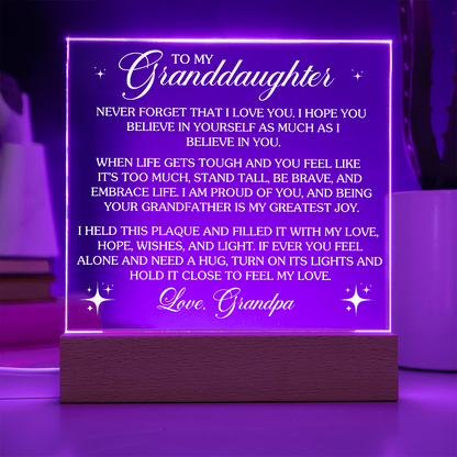To My Granddaughter - Love Grandpa - Acrylic Square Plaque Gift