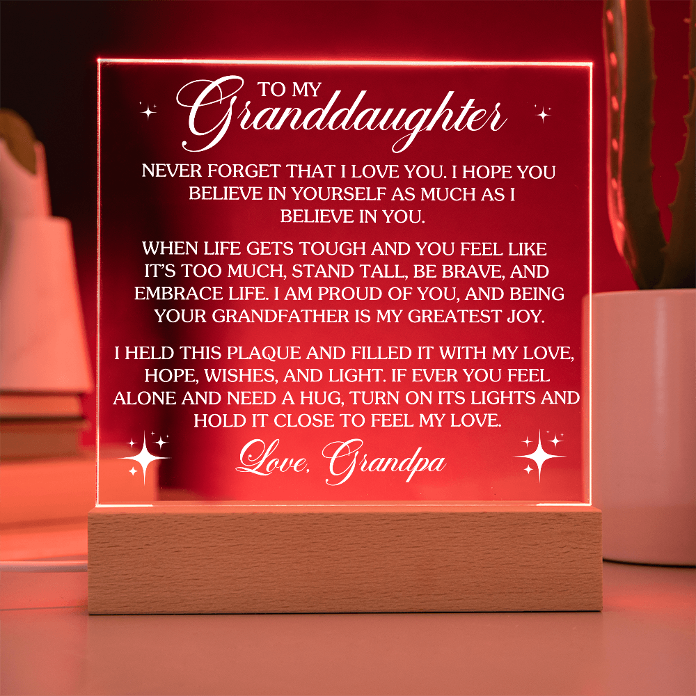 To My Granddaughter - Love Grandpa - Acrylic Square Plaque Gift