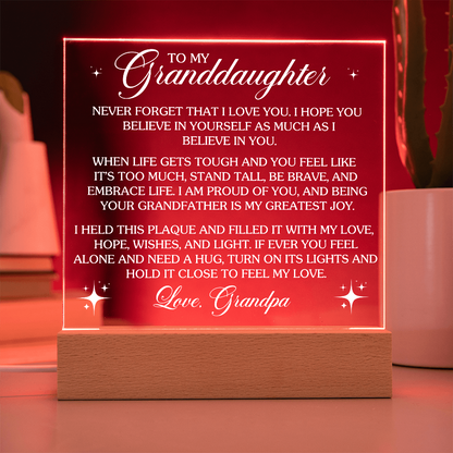 To My Granddaughter - Love Grandpa - Acrylic Square Plaque Gift