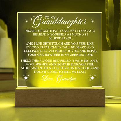 To My Granddaughter - Love Grandpa - Acrylic Square Plaque Gift