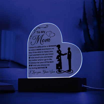 To My Mom - I Love you, Your Son - LED Acrylic Heart Plaque Gift Set