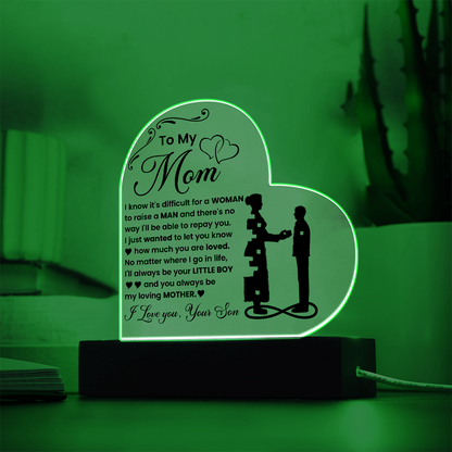 To My Mom - I Love you, Your Son - LED Acrylic Heart Plaque Gift Set