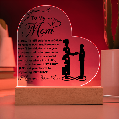 To My Mom - I Love you, Your Son - LED Acrylic Heart Plaque Gift Set