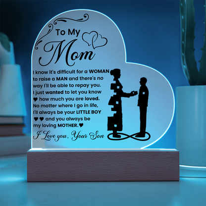 To My Mom - I Love you, Your Son - LED Acrylic Heart Plaque Gift Set