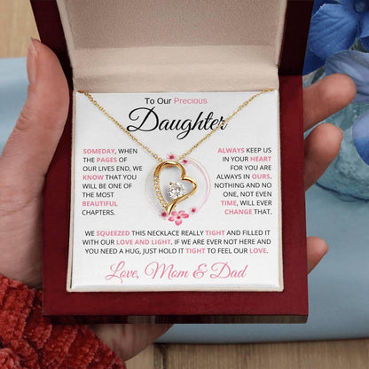To My Precious Daughter " Someday When The Pages Of My Life End" Love Mom & Dad | Forever Love Necklace - Charming Family Gift