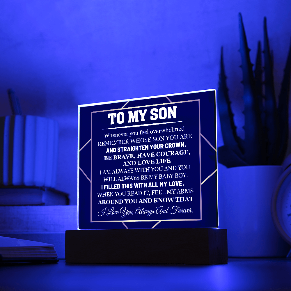 To My Son - I Love you always and forever - Acrylic Square Plaque Gift Set