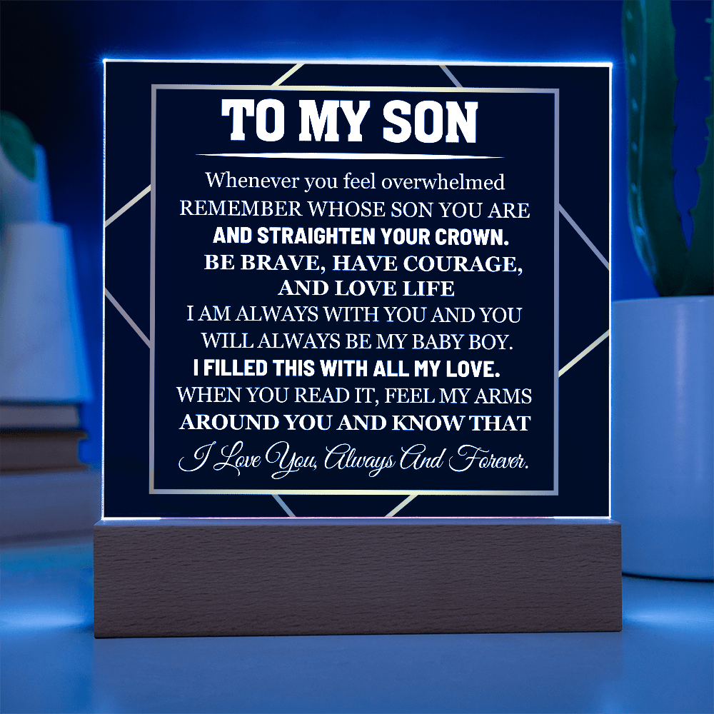 To My Son - I Love you always and forever - Acrylic Square Plaque Gift Set