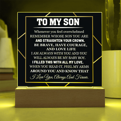 To My Son - I Love you always and forever - Acrylic Square Plaque Gift Set