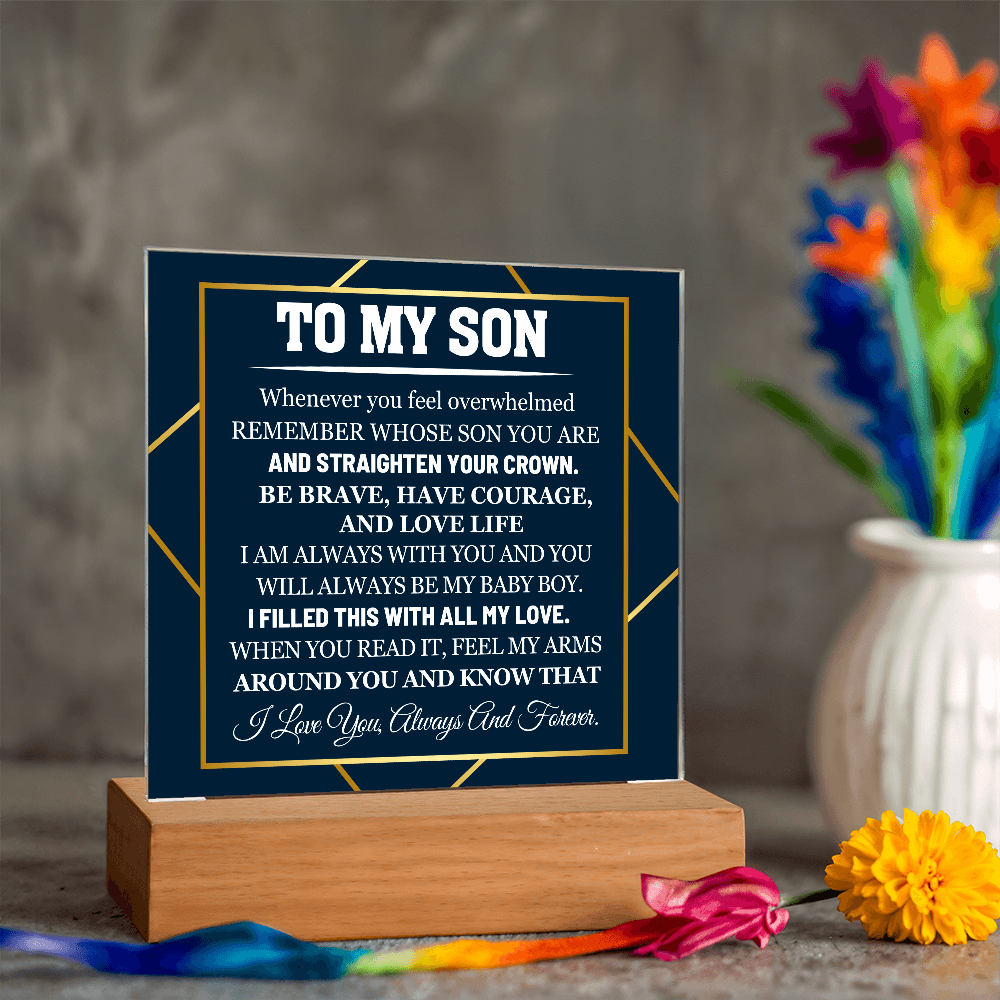 To My Son - I Love you always and forever - Acrylic Square Plaque Gift Set