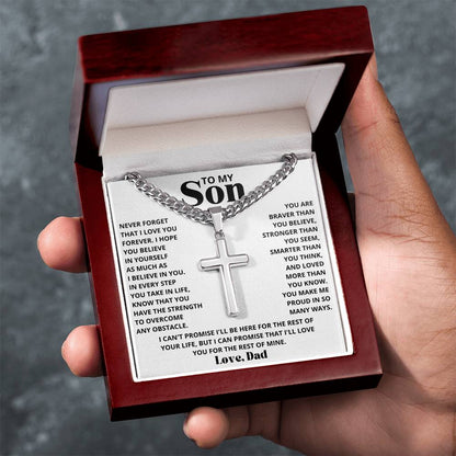 To My Son - Love Dad - Artisan Cross on Cuban Link Chain - Gift Set