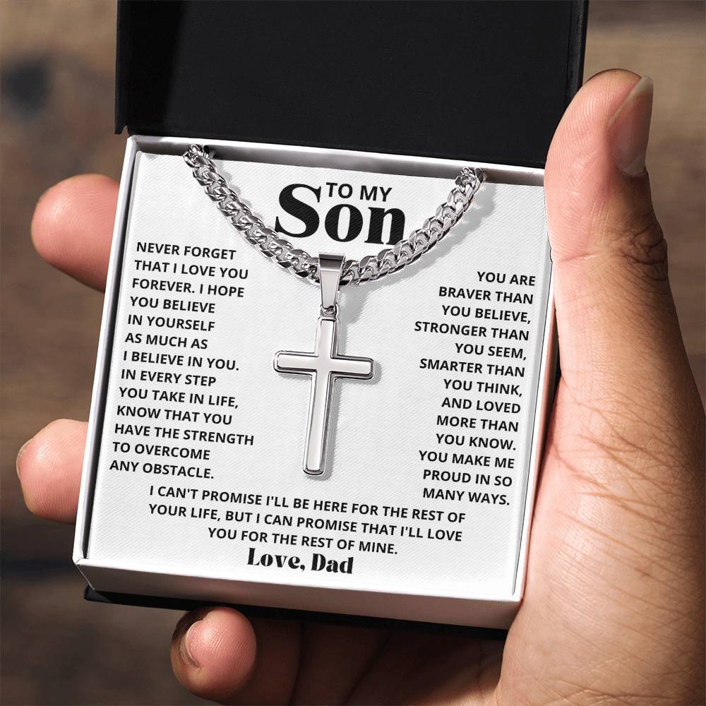 To My Son - Love Dad - Artisan Cross on Cuban Link Chain - Gift Set