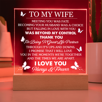 To My Wife - I love you forever and always - Acrylic Square Plaque Gift Set