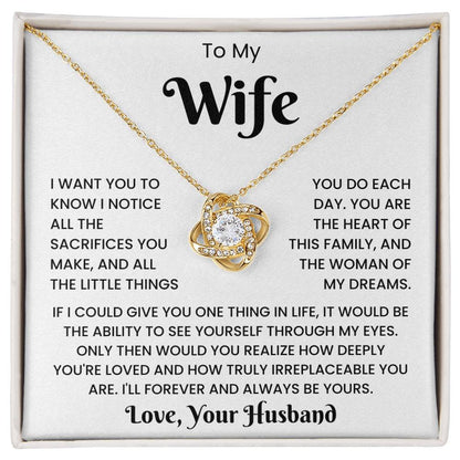 To My Wife - Love, Your Husband Love Knot Necklace Gift Set