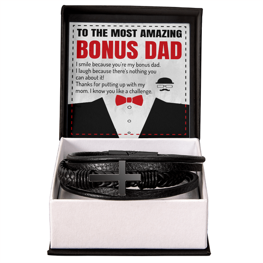 To The Most Amazing Bonus Dad - Men's Cross Bracelet Gift Set