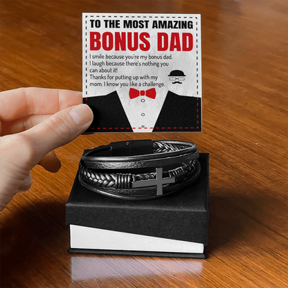 To The Most Amazing Bonus Dad - Men's Cross Bracelet Gift Set