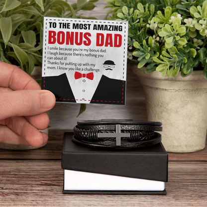 To The Most Amazing Bonus Dad - Men's Cross Bracelet Gift Set