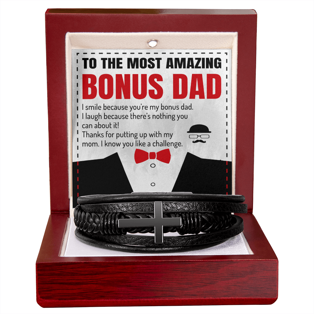 To The Most Amazing Bonus Dad - Men's Cross Bracelet Gift Set