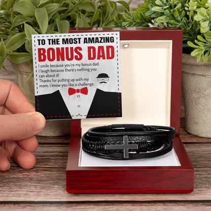 To The Most Amazing Bonus Dad - Men's Cross Bracelet Gift Set