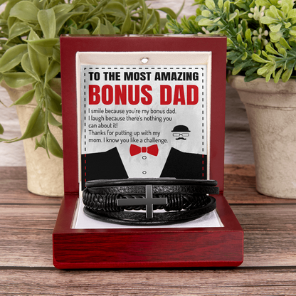 To The Most Amazing Bonus Dad - Men's Cross Bracelet Gift Set