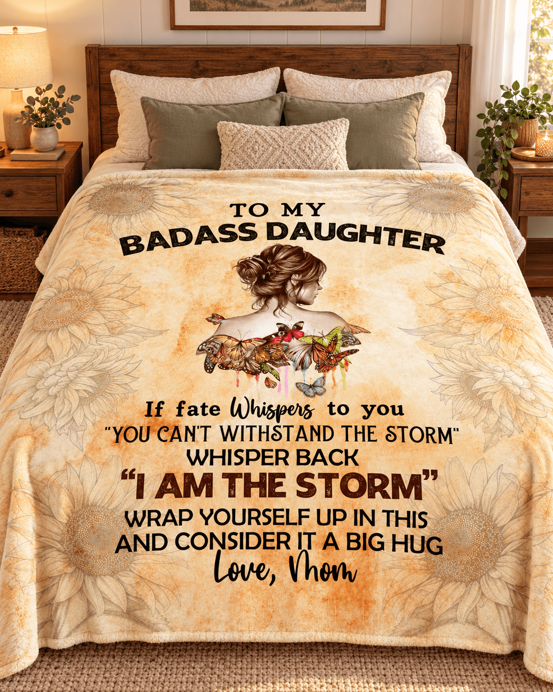 To My Badass Daughter Cozy Plush Fleece Blanket 60"x80" – You Are Stronger Than Any Storm 🦋🌻