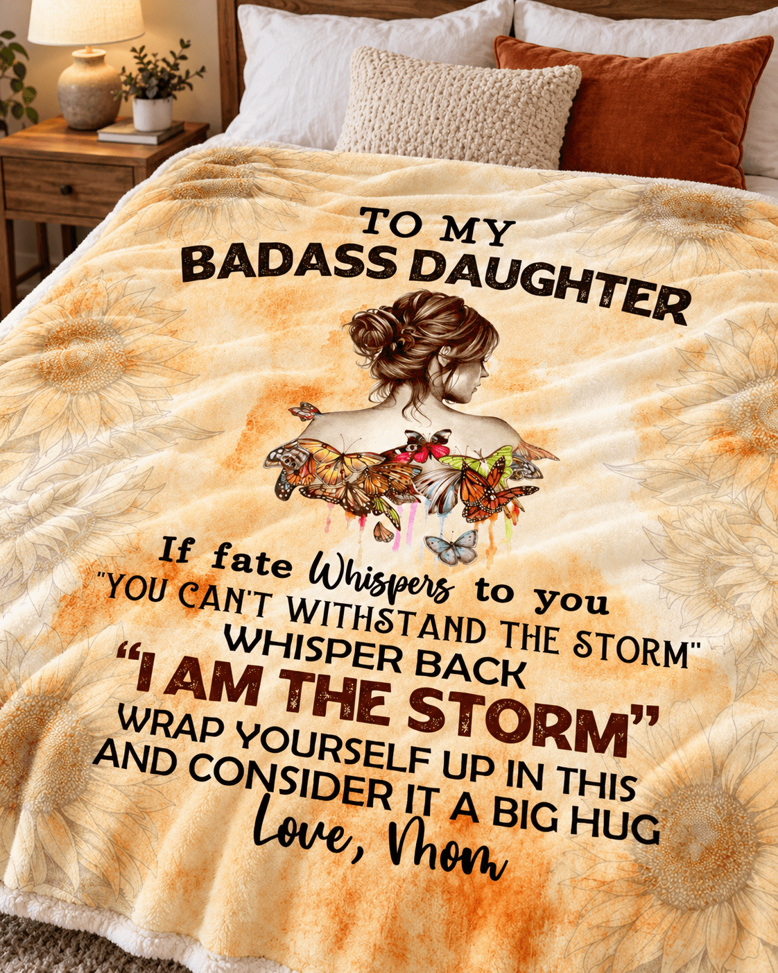 To My Badass Daughter Cozy Plush Fleece Blanket 60"x80" – You Are Stronger Than Any Storm 🦋🌻