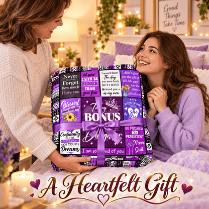 To My Bonus Daughter Blanket – I Love You as My Own Purple Patchwork Cozy Plush Fleece Gift from Stepmom or Stepdad