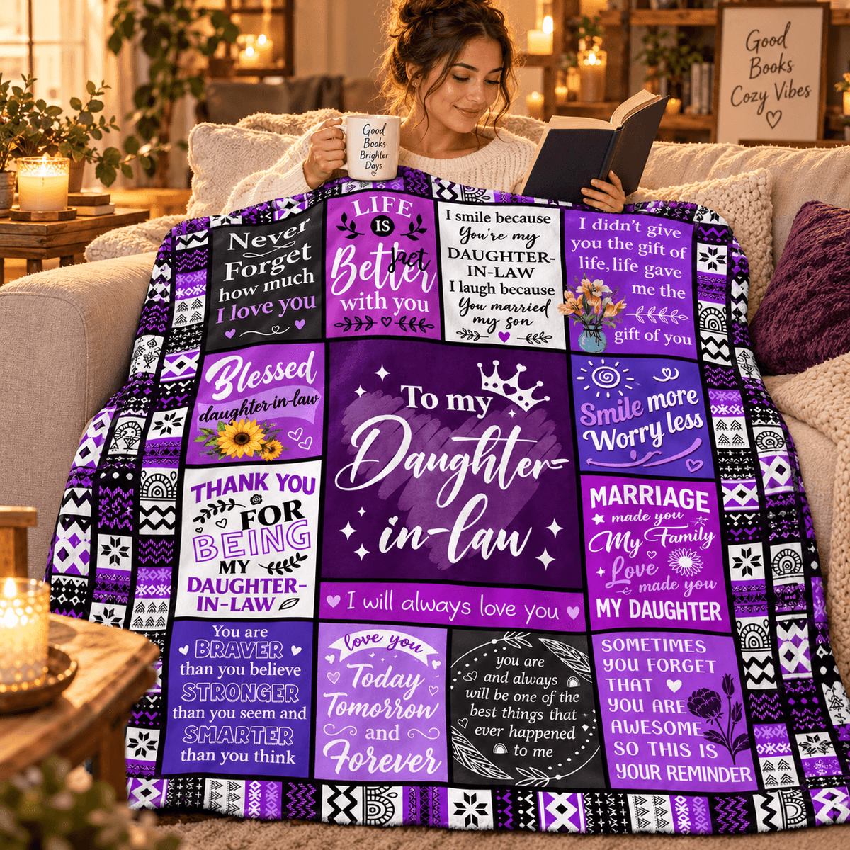 To My Daughter-in-Law Blanket – Marriage Made You Family Purple Patchwork Cozy Plush Fleece Gift from Mother-in-Law or Father-in-Law
