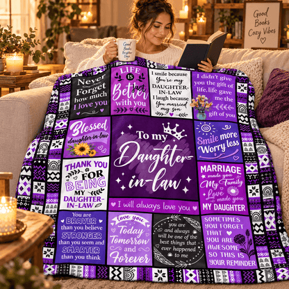 To My Daughter-in-Law Blanket – Marriage Made You Family Purple Patchwork Cozy Plush Fleece Gift from Mother-in-Law or Father-in-Law
