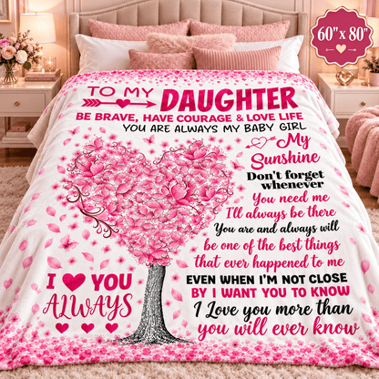 To My Daughter You'll Always Be My Baby Girl Blanket – Pink Heart Tree Cozy Plush Fleece Gift from Mom or Dad