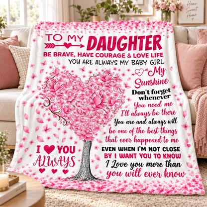 To My Daughter You'll Always Be My Baby Girl Blanket – Pink Heart Tree Cozy Plush Fleece Gift from Mom or Dad