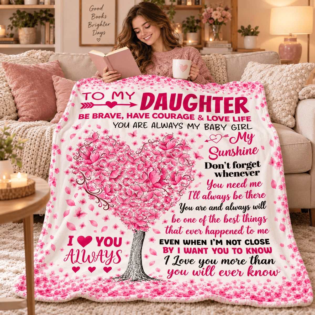 To My Daughter You'll Always Be My Baby Girl Blanket – Pink Heart Tree Cozy Plush Fleece Gift from Mom or Dad