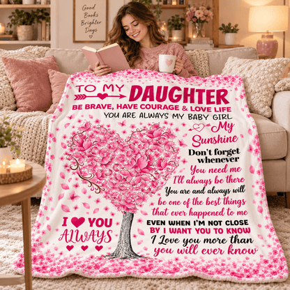 To My Daughter You'll Always Be My Baby Girl Blanket – Pink Heart Tree Cozy Plush Fleece Gift from Mom or Dad