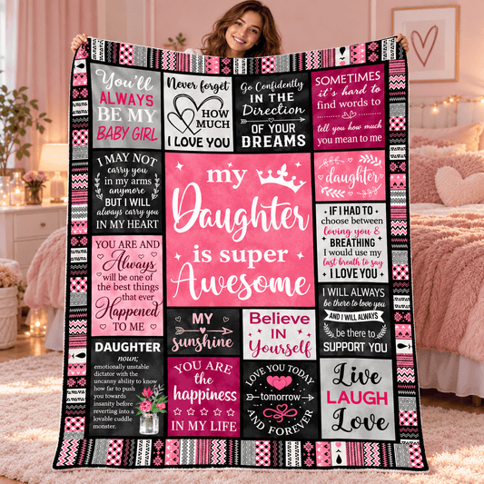 To My Daughter You'll Always Be My Baby Girl Blanket – Pink Patchwork Cozy Plush Fleece Gift from Mom or Dad