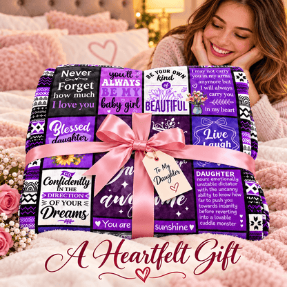 To My Daughter You're Pretty Awesome Blanket – Purple Patchwork Cozy Plush Fleece Gift from Mom or Dad