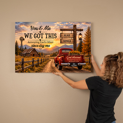 Personalized Couple Farmhouse Canvas | Custom Names & Date Rustic Truck Wall Art | Romantic Country Anniversary Gift for Couples