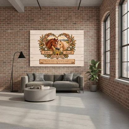 (Almost Sold Out) Personalized Horse Couple Canvas | God Blessed the Broken Road Wall Art