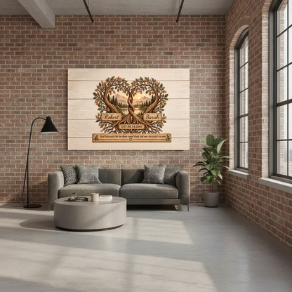 Personalized Tree of Life Couple Canvas | God Blessed the Broken Road Wall Art | Custom Names & Date Rustic Anniversary Gift