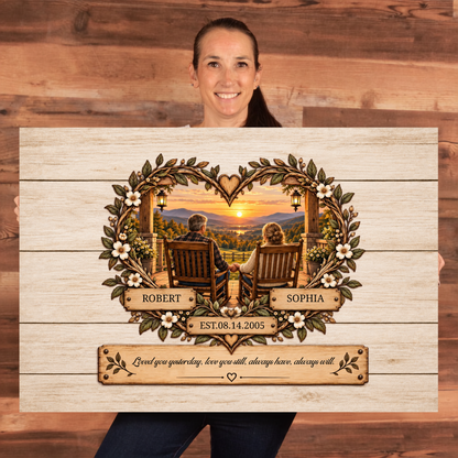 Personalized Couple Canvas | Custom Names & Date Romantic Sunset Wall Art | Rustic Anniversary Wedding Gift for Husband Wife