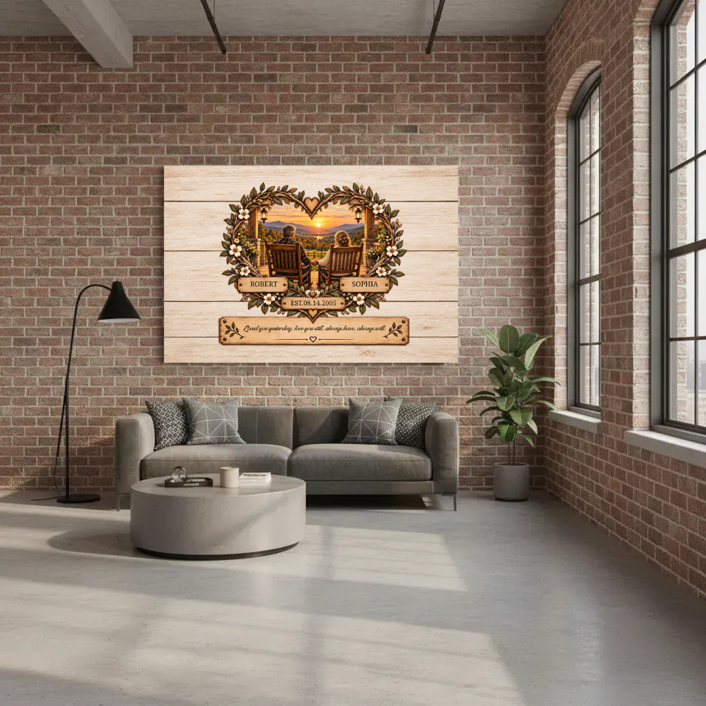 Personalized Couple Canvas | Custom Names & Date Romantic Sunset Wall Art | Rustic Anniversary Wedding Gift for Husband Wife