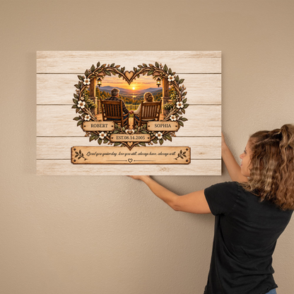 Personalized Couple Canvas | Custom Names & Date Romantic Sunset Wall Art | Rustic Anniversary Wedding Gift for Husband Wife