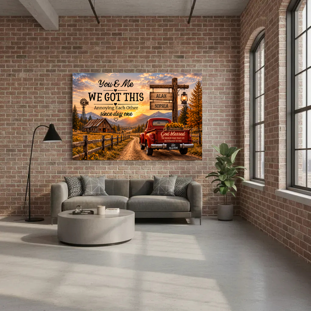 Personalized Couple Farmhouse Canvas | Custom Names & Date Rustic Truck Wall Art | Romantic Country Anniversary Gift for Couples