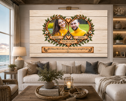 Personalized Couple Photo Canvas | Custom Couple Portrait Wall Art | Names & Date Rustic Anniversary Wedding Gift for Husband Wife