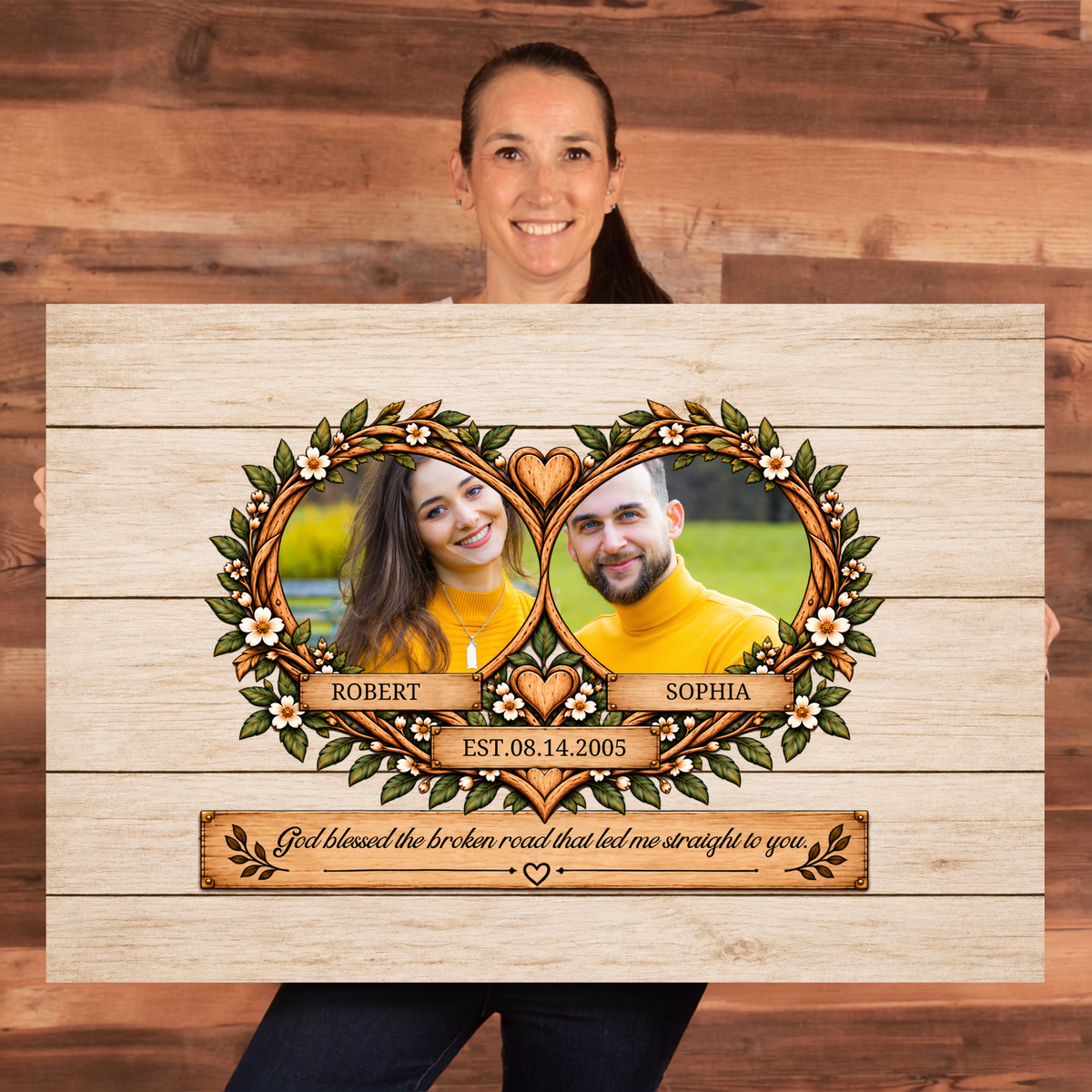 Personalized Couple Photo Canvas | Custom Couple Portrait Wall Art | Names & Date Rustic Anniversary Wedding Gift for Husband Wife